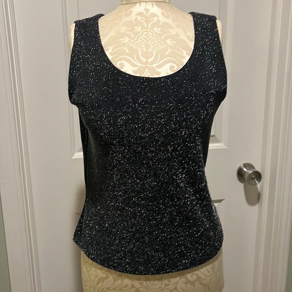 Black and silver metallic dressy tank top, perfect for the holidays, petite med